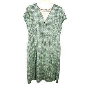 Boden Green Geometric Print stretch jersey cap sleeve Wrap Dress US 14L